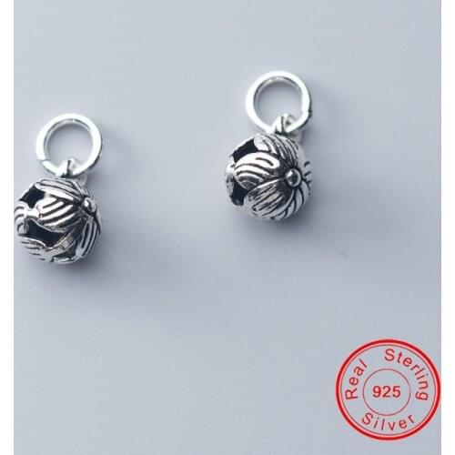 UQBing Solid 925 Sterling Silver Round Shape Flower Charms Beads DIY Jewelry Findings Wholesale New