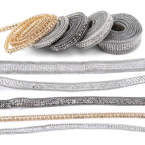 New Metal Featured Styles 1 Yard Glass Rhinestones Hot Fix Tape Ribbon Rhinestone Decoration Iron On Trimming