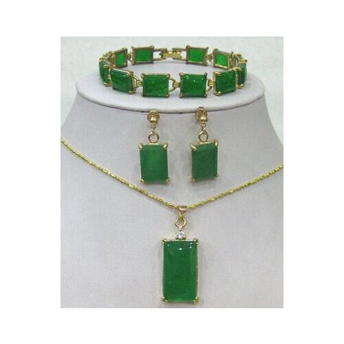 New Jewelry Set Emerald jade Blessing Good LuckGift Temperament necklace pendant bracelet earrings