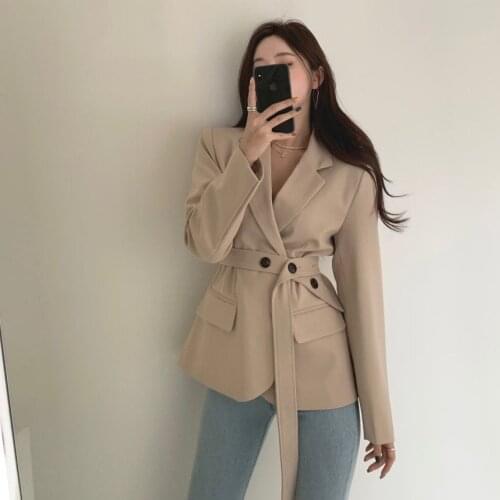 Single-Breasted Waistband Elegant Commuter Blazers 2020 Autumn Solid Color Women Blazer Suits Fashion Business Suit Uniform