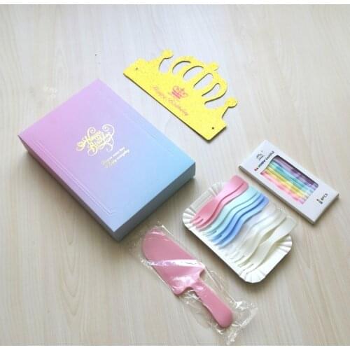 Party Disposable Cutlery Tray Candle Birthday Hat Knife Fork Set Combination Cake Plate Tableware For 10 People