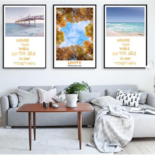 Sea and Bridge Scenery Nordic Poster Autumn Tree Cuadros Decoracion Beach Wall Pictures For Living Room Wall Art Canvas Painting