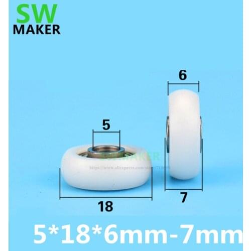 1 pcs 5*18*6mm - 7mm Plastic bearing pulley POM polyoxymethylene nylon coated hard ball face to wheel drawer