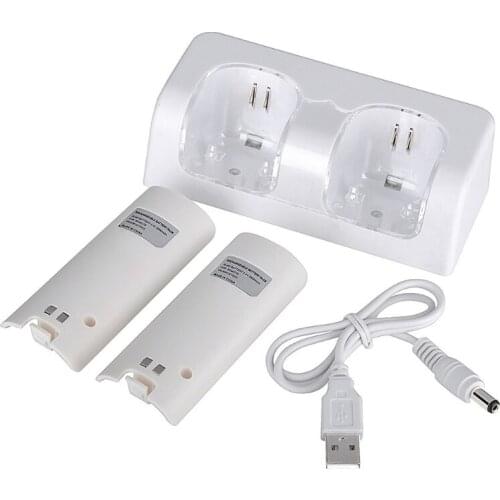 28EA Remote Controller Dual Charging Dock Station+ 2 Batteries for Wii Gamepad, Charger with LED Light indicator