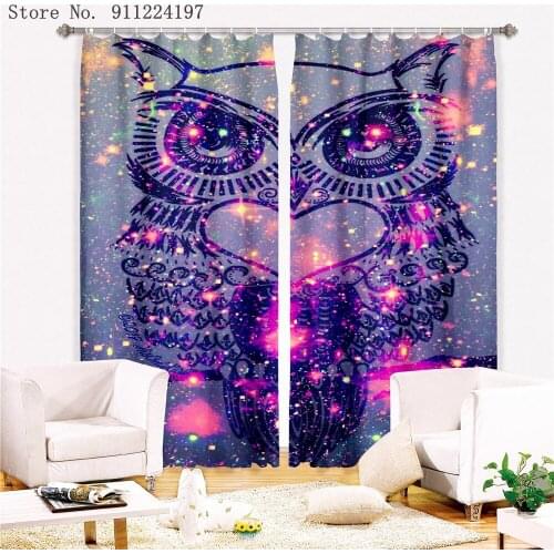 3D Dream Owl Print Curtains For Kitchen Bedroom Window Treatment Purple Owl Curtains For Living Room Ultra-thin Micro Shading