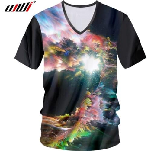 UJWI New Summer Men T Shirts V Neck Printed Galaxy Space 3D T-shirts Slim Fit Short Sleeve T Shirt Man Clothing Casual Tee Shirt