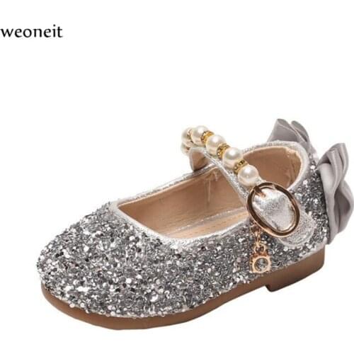 Weoneit 0-3Y Baby Toddler Shoes Spring and Autumn Baby Princess Pink Silver Leather Party Shoes Toddler Girl Shoes CN 15-25