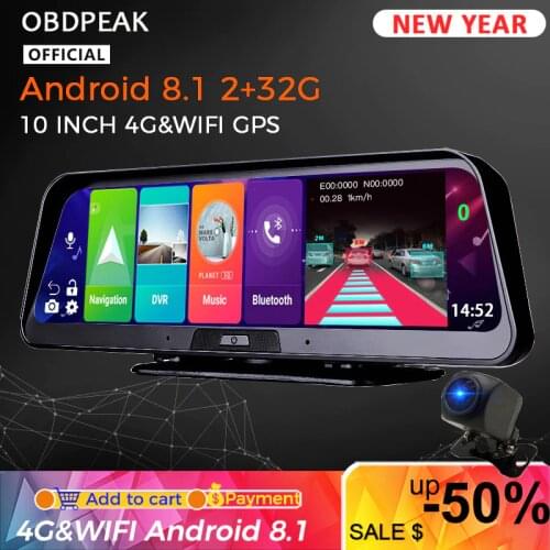 10 Inch Car Android Mirror Video Recorder 4G WIFI GPS ADAS 10 in 1 DVR Rearview Mirror Camera Bluetooth HD 1080P Video card