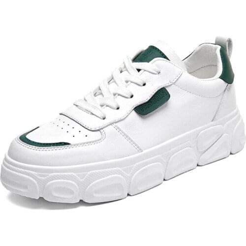 2020 Fashion White Leather Women Sneakers Shoes Lace Up Tenis Feminino Zapatos De Mujer Platform Women Casual Shoes NVX173