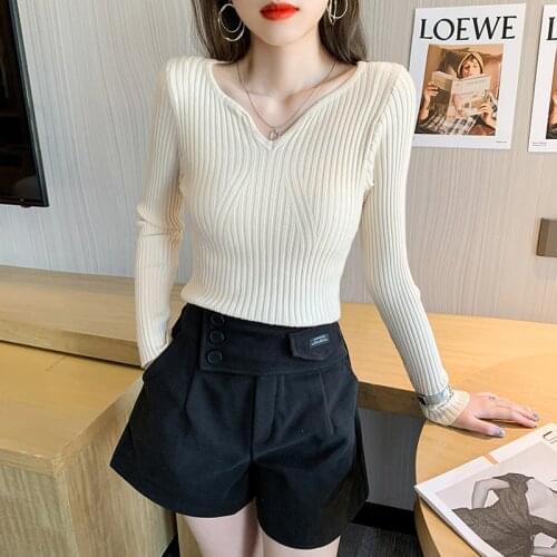 Pullover Sweaters Women Knitted Sweater Fashion V-neck Long Sleeve Slim Sweater Autumn Winter Womens Jumper