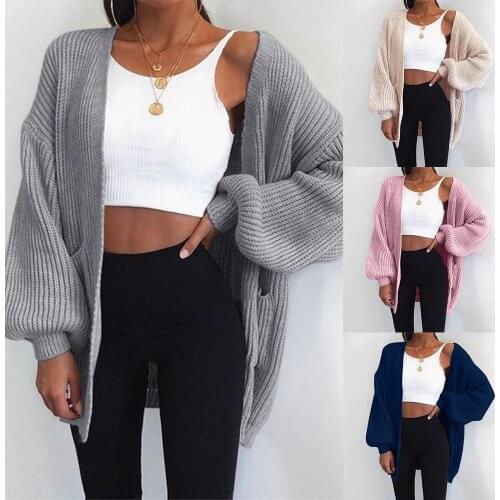 ZITY Loose Knitted Cardigan Sweater For Women 2020 New Loose Open Stitch Sleeve Autumn Winter Coat Solid Casual Jumper Plus Size