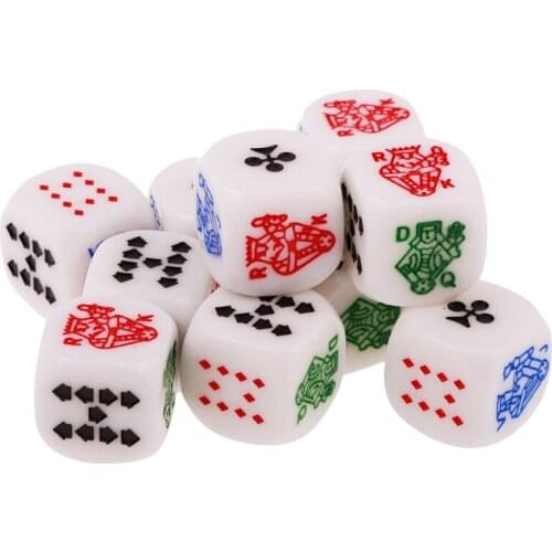 10pcs 6 Sided D6 Dice King Queen Jack 16mm Acrylic Poker Gaming Card Game Dices Friends Party Board Game Dice