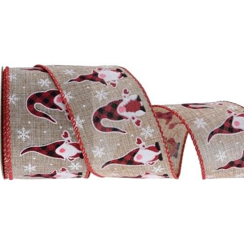 10 yard christmas santa claus snowflake printed Imitation linen ribbon with iron wire for diy gift packaing festival decoration