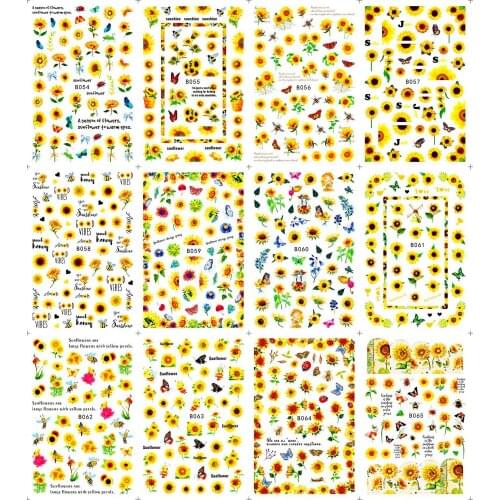 12 sheets Nail art design manicure nail foils self adhesive sun flower butterfly spring nail art sticker XF012