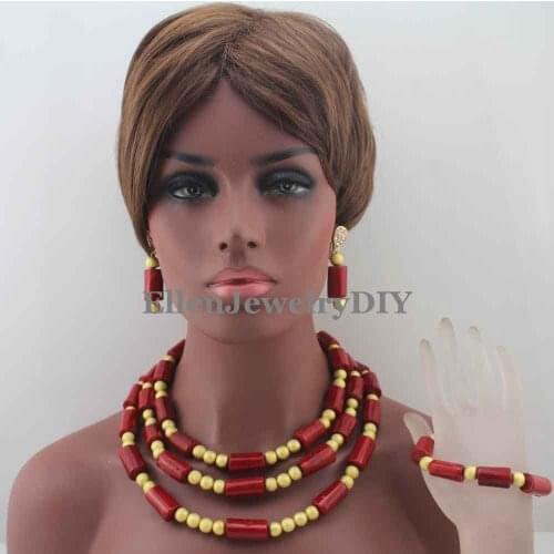 2019 Unique African Red Coral Beads Jewelry Set Nigerian Wedding Beads Jewelry Set Bridal Coral Jewelry Free Shipping W13362