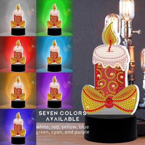 7 Colorful DIY Diamond Painting LED Lamp Special Shaped Diamond Mosaic Cross Stitch Embroidery Diamond Candle Rhinestone Decor