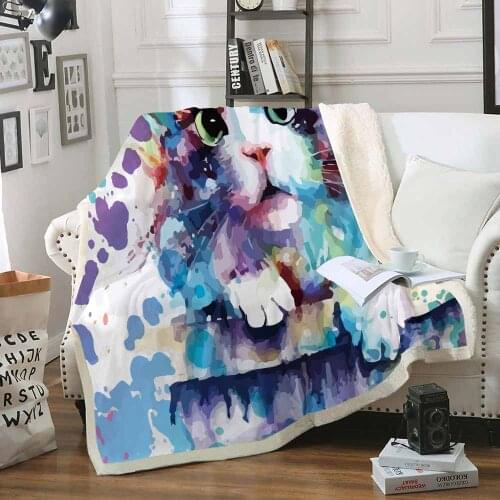 Watercolor Cat Animal Art Throw Blanket Sherpa Fleece Coral Blanket Winter Bed Cover for Kids Girl Picnic Travel Knee Blanket