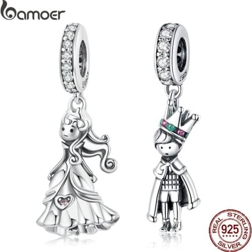 Bamoer Authentic 925 Sterling Silver Clear CZ Cute Little Princess Pendant Charms for Women Orginal Bracelet or Necklace Jewelry