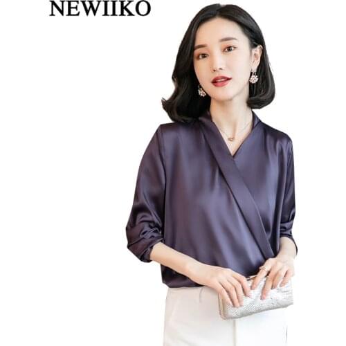 Fashion Women solid color loose Tops V-Neck Long Sleeve Blouses Office Shirts Ladies Work Wear Casual spring Autumn Basic Shirt