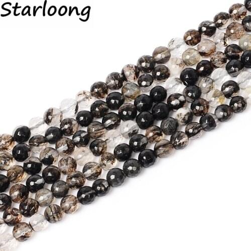 New arrival 4-12mm faceted black Quartz Rutilated stone Natural Stone Beads loose 15" For Making Jewelry Diy bracelets necklaces