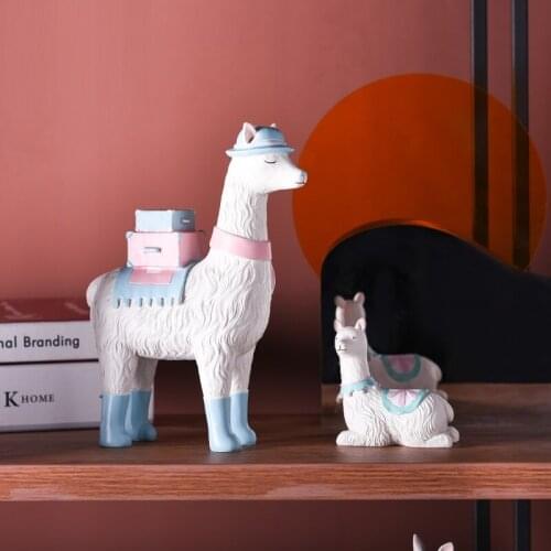 WU CHEN LONG Nordic Creative Partysu Alpaca Arts Sculpture Sheep Animals Statue Resin Craft Home Decoration Birthday Gift R3878