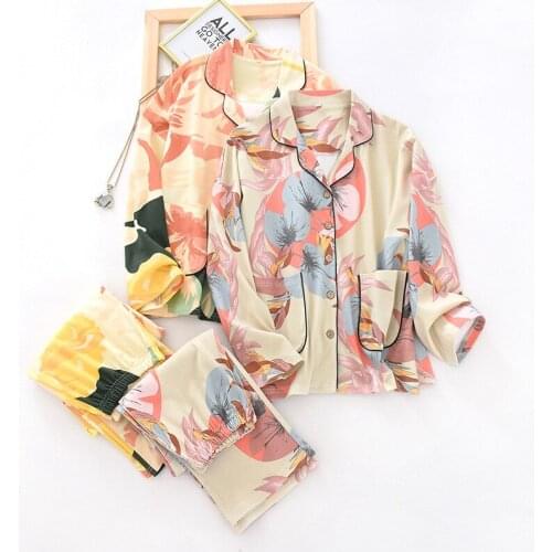 Fdfklak Knitted Cotton Leaf pj Set Pijamas Women Sleepwear Spring Autumn New Long Sleeve Pajama Set 2 Pieces Home Suits Pyjamas