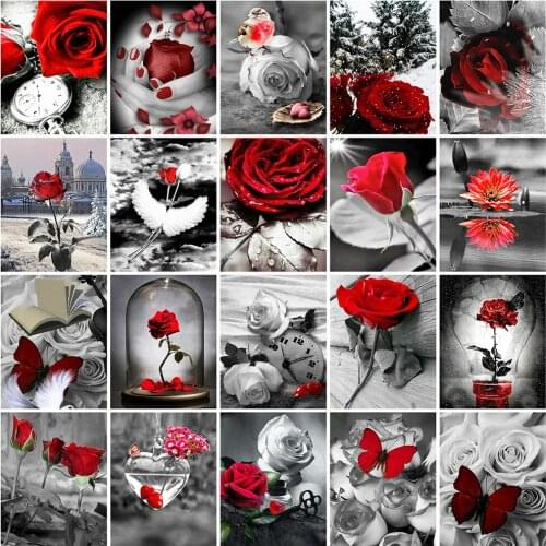 Huacan 5D DIY Diamond Painting Rose Kits Diamond Mosaic Full Black And Red Embroidery Handmade Gift