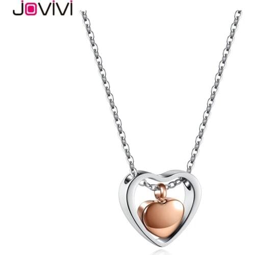 JOVIVI Stainless Steel Double Heart Urn Pendant Necklace with Filler Kit Cremation Ashes Keepsake Memorial Jewelry Necklaces 24"