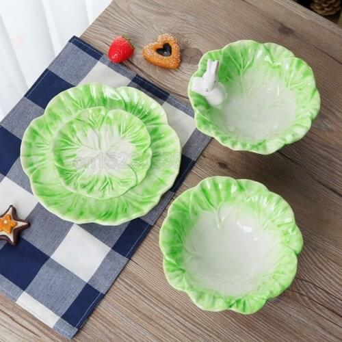 Ceramic Cartoon Rabbits Bowl Cabbage-style Dishes Rabbits Plate Fruit Salad Bowl Tableware Home Party Decor Dining Supplies