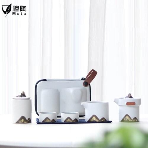 Japanese-Style Ceramic Teapot Lid Bowl Teacup Handmade Portable Travel Office Tea Set-Greenceramic teapot gaiwan with cups a tea
