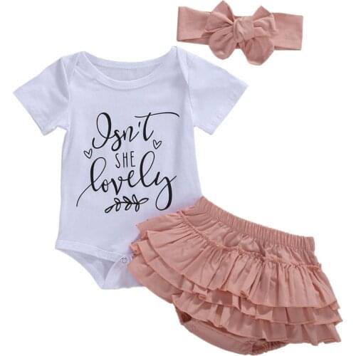 Baby Summer Clothing Newborn Baby Girl Clothes Short Sleeve Romper Bodysuit Tops Ruffles Pants Shorts Headband 3Pcs Outfits