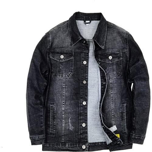 Black men jacket autumn denim Clothing handsome Jeans Coats Hip Hop Streetwear Cotton Soft Stretch Work Clothes Outerwear