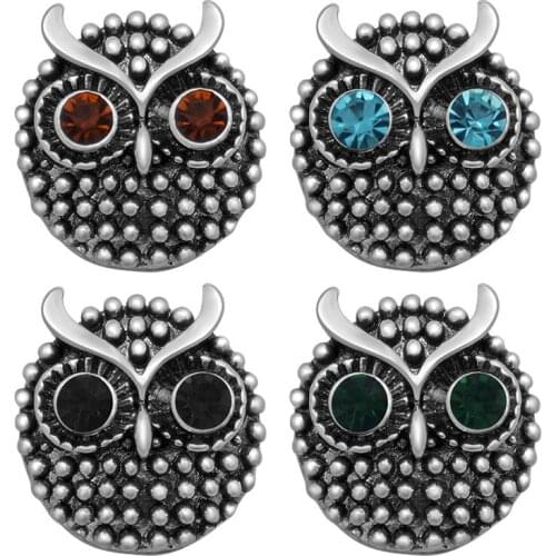 Hot KZ1185 Elegant Vintage Owl 4 Colors 18mm snap buttons fit DIY snaps bracelets necklaces jewelry wholesale trendy