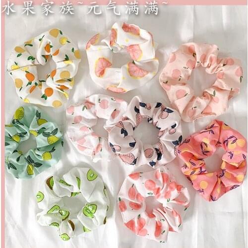 Summer Peach Scrunchies Ins Style Fresh Fruit Fabric Sweet Orange Lemon Hair Tie Simple Design Hair Ribbon Rope Hair Accessories
