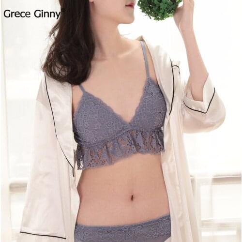 GRECEGINNY Summer thin section no steel ring French bra lingerie sexy lace triangle cup set