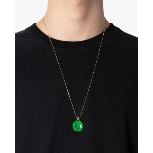 J11 Minimalist green enamel geo pendant chain necklace for women ins runway jewelry