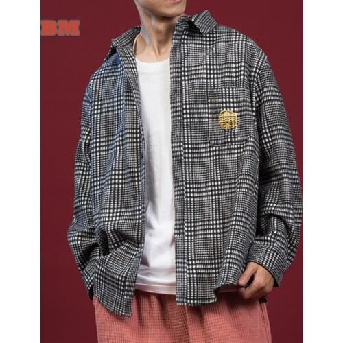 Japanese harajuku Fashionable loose woolen material plus size shirt men clothing streetwear High quality casual coats top