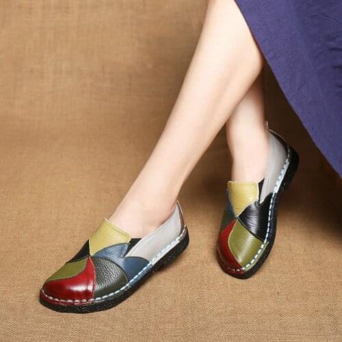Designer Women Genuine Leather moccasins ladies ballet flats Mixed Colors Slip On Loafers Casual platform Shoes DC-97