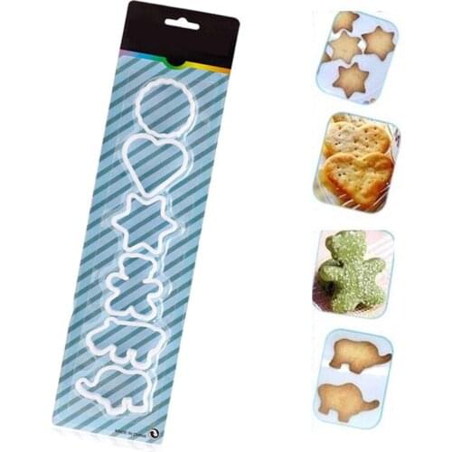 6-piece Set Cute and Dynamic Cookie Cutter Plastic Biscuit Knife Baking Fruit Cake Kitchen Tools Mold Embossing Printing