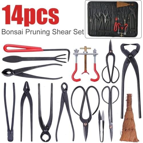 14set Garden Bonsai Pruning Shear Scissors Tool Set Carbon Steel Extensive Cutter Scissors Kit with Case