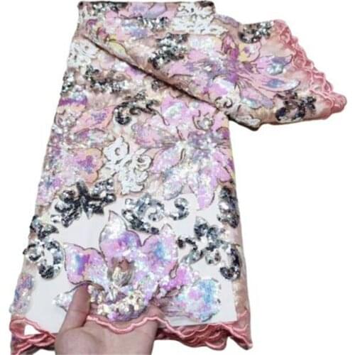 Latest Colorful African Sequins Lace Fabric French Mesh Laces High Quality 2021 Pink Nigerian Lace Fabric For Party Sew