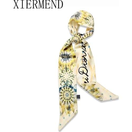 New flowers small silk scarves spring autumn decoration hair ribbon bound bagband small scarf tied hairband women skinny scarf