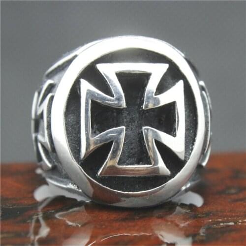 New Arrival 316L Stainless Steel Punk Cross Mens Ring Cool Fashion Black Cross Ring
