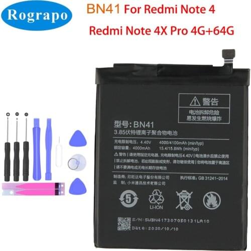 4100mAh BN41 Replacement Battery For Xiaomi Redmi Note 4 BN 41 Hongmi Note 4X Pro 4G+64G Cell Mobile Phone Batteries