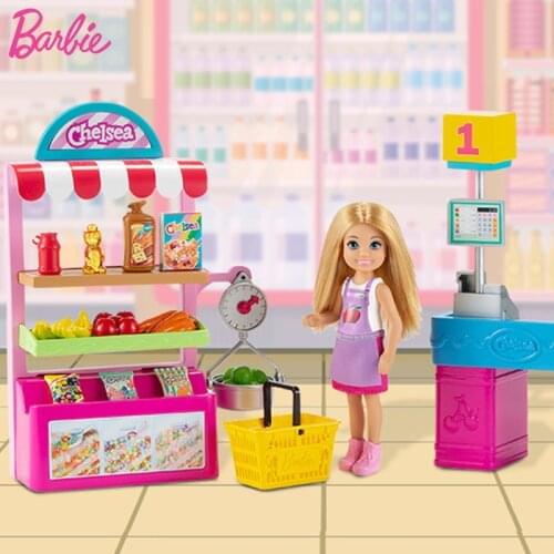 Original Barbie Chelsea Dolls Convenient Supermarket Social Play House Accessories Learning Toys for Girls Micro-scenario Gifts