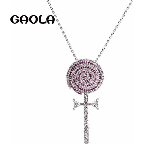 GAOLA Lollipop AAA Silver Color CZ Star Pendant Necklace Party Wedding Jewelry for Women Wedding GLD1073