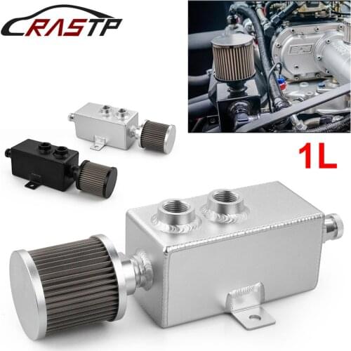 RASTP-1L Silver/Black Aluminum Oil Catch Can Tank With Breather & Drain Tap Baffled Oil Reservoir Tank RS-OCC010