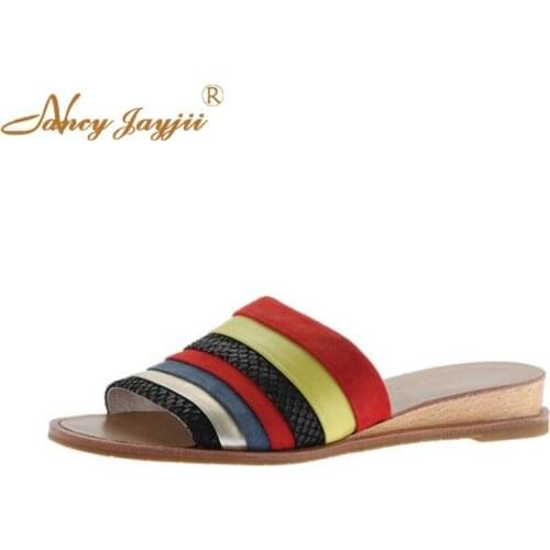 Mixed-Colors Summer Women Slippers Adult Female Ladies Solid Outside&Indoor Sewing Mature Leisure Elegant Nancjayjii Slides 2019