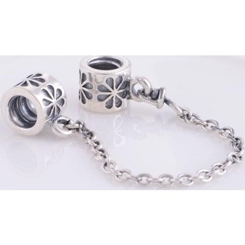 SF202 925 Sterling Silver Screw Lock Safety Chain Charm Beads, DIY Thread Jewelry Fits European Bracelet Necklace