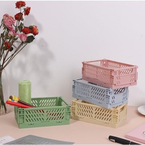 Mini Folding Collapsible Plastic Storage Crate Box Foldable Plastic Storage Case Desktop Carrying Basket